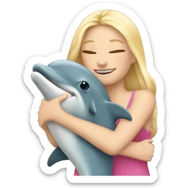 blonde woman hugs a Dolphin sticker
