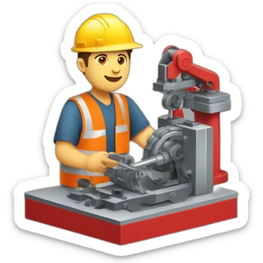 Industrial professional mechanical assembler working on the assembly of heavy machinery with a red outfit sticker