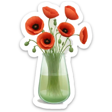 Poppies in a clear glass vase sticker