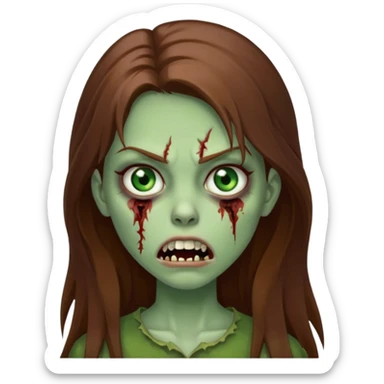 Girl zombie with brown long hair with teeth and serious face  sticker