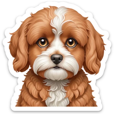 Cinematic Grumpy Apricot Cavoodle Portrait Emoji, Head tilted slightly with a deeply unimpressed expression, showcasing a thick, curly apricot coat with subtle white accents, large, droopy brown eyes narrowed into an unamused glare, ears slightly drooping in exasperation, Simplified yet comically expressive features, highly detailed, glowing with a dry, sarcastic glow, high shine, effortlessly judgmental yet dignified, stylized with a touch of cynicism, bright but brooding, soft glowing outline, capturing the essence of an eternally unimpressed yet endearing companion, so lifelike it feels like it could sigh heavily at you in disdain at any moment! sticker