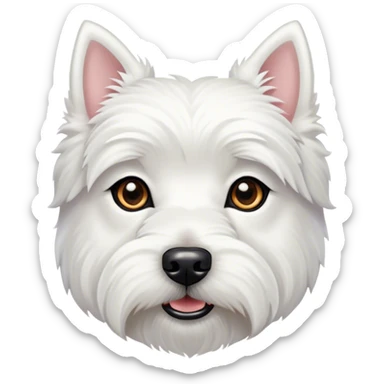 Cinematic Noble West Highland White Terrier Portrait Emoji, Poised and regal, with a compact, sturdy build and a pristine, well-groomed pure white coat, deep-set soulful dark eyes, Simplified yet sharp and sophisticated features, highly detailed, glowing with a soft, dignified glow, high shine, intelligent and loyal, stylized with an air of confidence, focused and attentive, soft glowing outline, capturing the essence of a watchful and determined companion, so majestic it feels as though it could trot out of the screen with effortless authority! sticker
