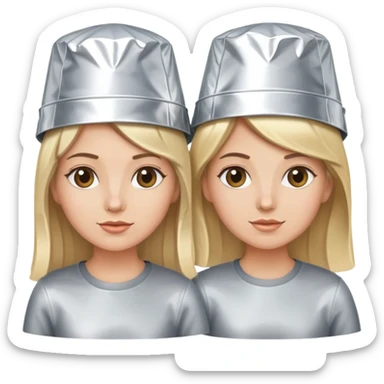 sisters one brunette and one blonde tin foil hat sticker