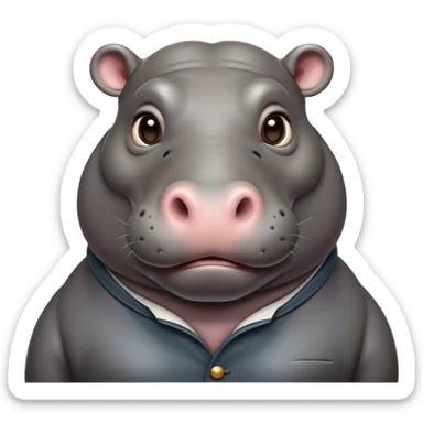 Cinematic Noble Hippo Portrait Emoji, Poised and regal, with a massive, robust build and a smooth, well-groomed slate-gray hide, deep-set soulful eyes, Simplified yet sharp and sophisticated features, highly detailed, glowing with a soft, dignified glow, high shine, intelligent and calm, stylized with an air of riverine majesty, focused and attentive, soft glowing outline, capturing the essence of a watchful and confident water-dweller, so majestic it feels as though it could lumber out of the screen with effortless authority! sticker