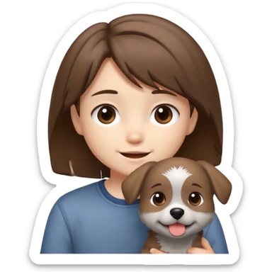 chibi teen with brown hair and her grey dog whos scruffy sticker