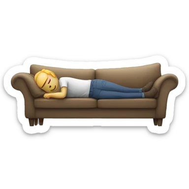 A person who has fallen asleep in an awkward position half on the couch and half on the floor. Blank face  sticker