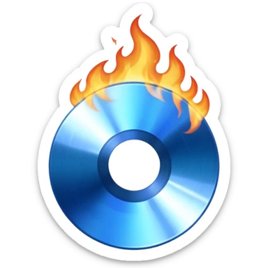 A minimalist CD disc with a subtle fire design, blue flames sticker