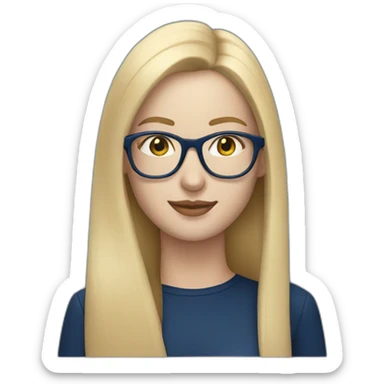 Pale woman with straight long blonde hair and navy blue glasses sticker