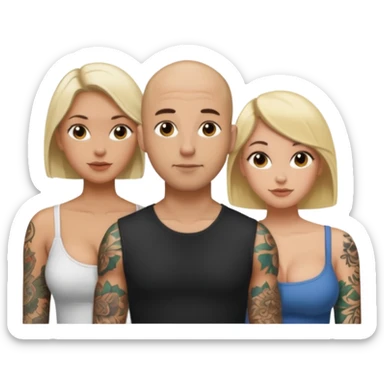 throuple tattooed bald boyfriend with  blonde long hair female and another curly short haired brunette big boobs sticker