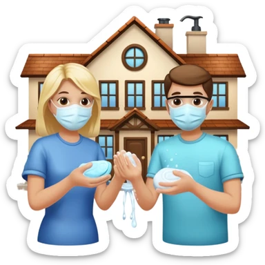 Give me emojis that represent corona-time safety rules such as: keep your distance, wear a mask, wash hands, avoid crowds, sanitize regularly, stay home, and no handshakes. Use only relevant emojis.  another except this   sticker