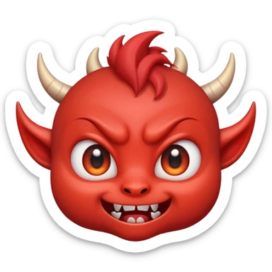 Cute demon cartoon emoji character, chibi proportions, small horns, mischievous smile, big expressive eyes, soft rounded face, tiny fangs, stylized hair, clean smooth shading, simple shapes, friendly not scary,  sticker