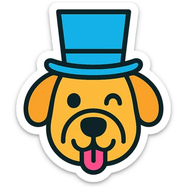 dog in a tophat, color outline icon, playful, modern sticker