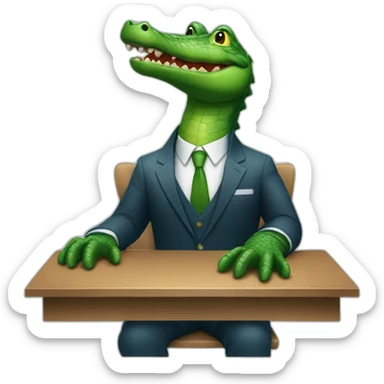 An alligator wearing a suit sitting on a table sticker