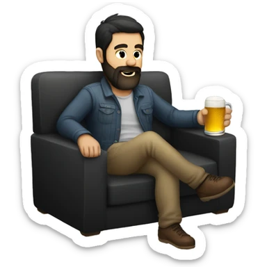Dark hair beard man drinking beer on couch sticker