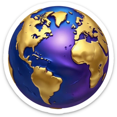 A metallic Mercury emoji, globe with swirling deep blue, gold, and purple colors, showing rough terrain sticker