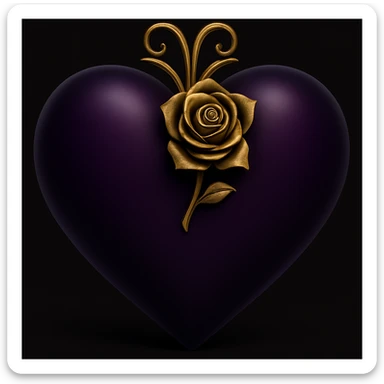 Change the heart to a purple-black gradient while keeping the gothic rose accent and dark glossy look. Maintain the gothic and elegant style in the image. sticker