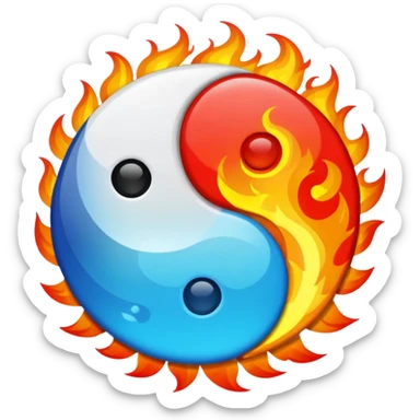 The fire and water emojis are in the form of the yin-yan symbol in front of a completely black background. sticker