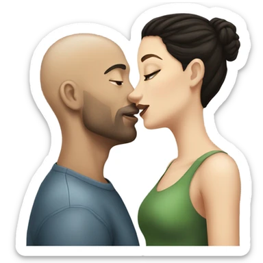 White girl dark hair kissing mixed bald man sticker