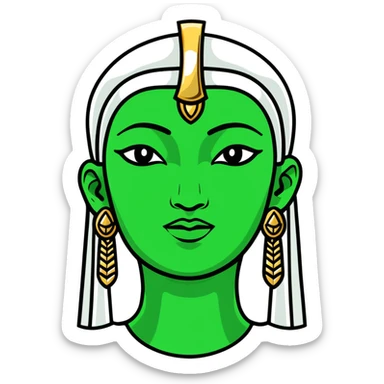 Elegant Maya-Egyptian fusion facial expression, minimalist style, white with deep green accents sticker