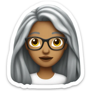 woman with glasses, gray streaked long hair. sticker