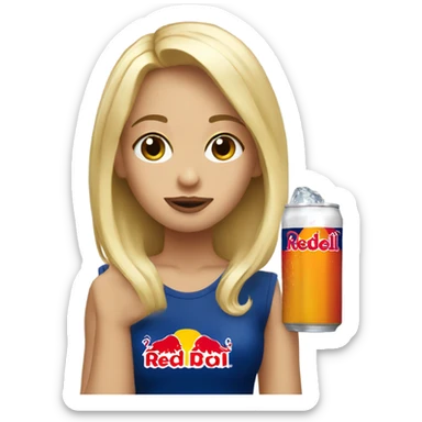 a blonde haired girl drinking redbull sticker