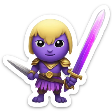 A purple parakeet warrior, wielding a glowing purple sword sticker