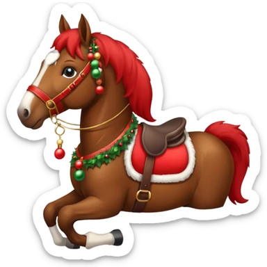 a christmas horse with a red saddle sticker