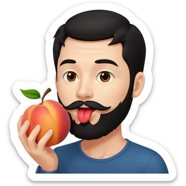 Black hair Man red beard licking peach sticker