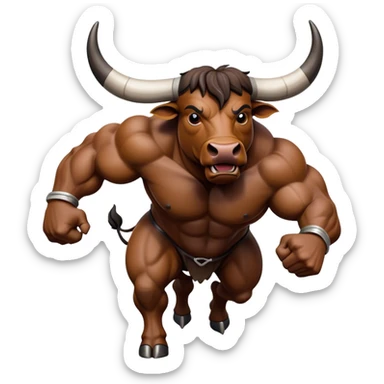 Cinematic Realistic depiction of a powerful Spanish charging bull, rendered with dynamic muscle definition and detailed, textured hide, set against a dramatic backdrop with intense, action-packed lighting sticker
