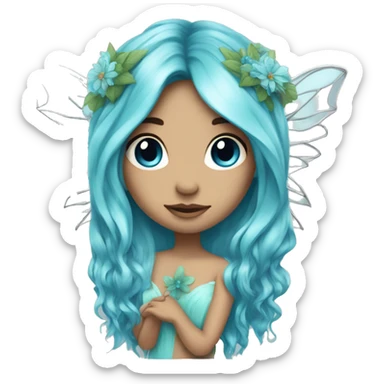 Beautiful, flower, fairy, blue, turqoise, silver, long hair, big wings sticker