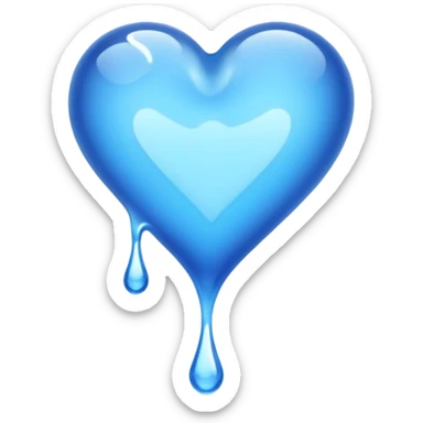 A dripping blue heart made of clear, transparent water sticker
