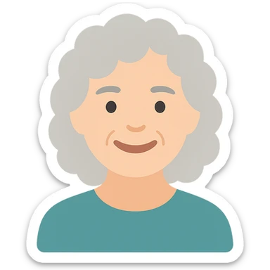smiling 50 year old lady with silver curly hair sticker