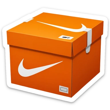 Nike shoe box, minimal orange box with white swoosh, no extra details sticker