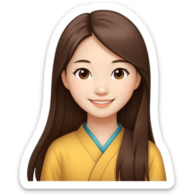 Chinese girl with long straight brown hair, smiling, just face sticker
