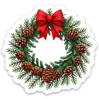 Christmas wreath with long bow and pinecones sticker