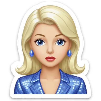 Lana Turner with long platinum blonde hair, periwinkle sequin outfit  sticker