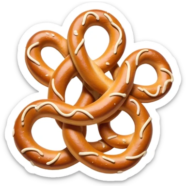 Cinematic Realistic Pretzels Dish Emoji, featuring freshly baked, twisted pretzels with a glossy, salted crust rendered with detailed textures and warm, appetizing lighting. sticker