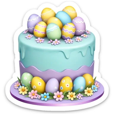 Traditional Easter cake with colorful eggs and decorations sticker