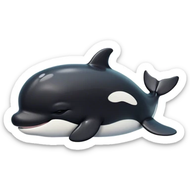 Meme-Worthy Cute Sleeping orca Portrait Emoji, Head resting peacefully with a contented smile, showcasing a smooth black-and-white body with gently drooping fins and eyes softly closed in serene slumber, Simplified yet adorably endearing features, highly detailed, glowing with a soft, drowsy deep-sea light, high shine, relaxed and utterly lovable, stylized with an air of playful oceanic laziness, soft glowing outline, capturing the essence of a sleeping orca that feels destined to become the next viral icon of adorable marine rest! sticker