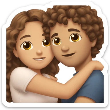 Cute chubby Girl with brown curly hair hugging a tall handsome boy with brown hair sticker