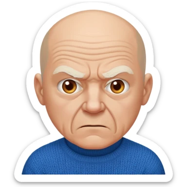 Old man, angry, blue sweater, bald
 sticker