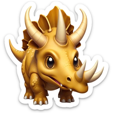 Cinematic Comical Triceratops Portrait Emoji, Head tilted dramatically with an exaggeratedly shocked expression, featuring a stout, armored body with three comically exaggerated horns and a frilled head, wide, comically expressive eyes full of playful disbelief, Simplified yet hilariously expressive features, highly detailed, glowing with a slightly sassy prehistoric glow, high shine, dramatic yet playful, stylized with an air of cheeky dinosaur mischief, soft glowing outline, capturing the essence of a meme-worthy Triceratops that looks ready to side-eye its way into viral fame! sticker