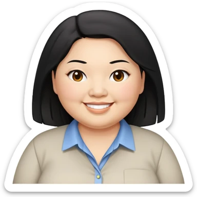 obesity Asian woman with shoulder length black hair smiling business casual shirt upper body shot sticker