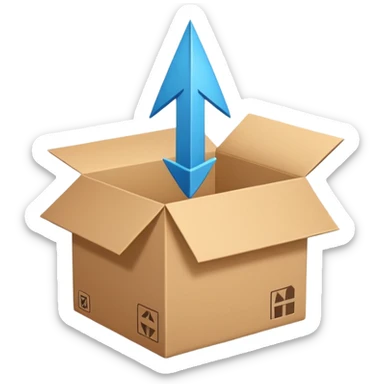 Minimal line-art icon of a shipping box with an arrow going up or a price tag, simple modern style, clean outlines, slightly 3D, no background, transparent, represents “reselling / e-commerce / flipping items” sticker