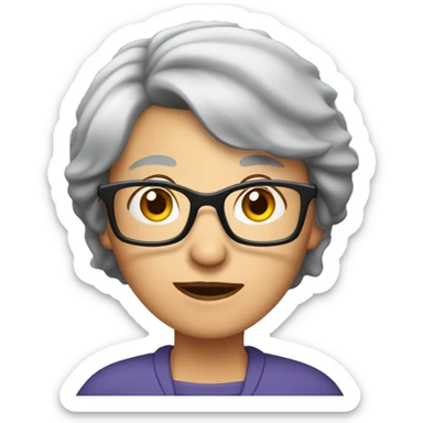 older woman with short straight grey hair and glasses shrugging sticker