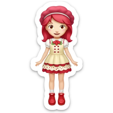 pretty and cute modern day strawberry shortcake full body with red shoes emoji sticker