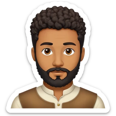 duk with warm brown skin, short curly black hair, neatly trimmed beard, sharp jawline sticker