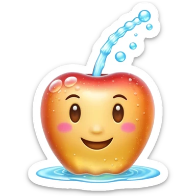 3D Apple style emoji of bubbly soda pop, fizzy bubbles rising, translucent sparkling liquid, isolated on white background, soft shadows, high detail, playful and cute. sticker
