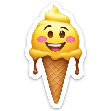 Happy yellow emoji face with icecream sticker