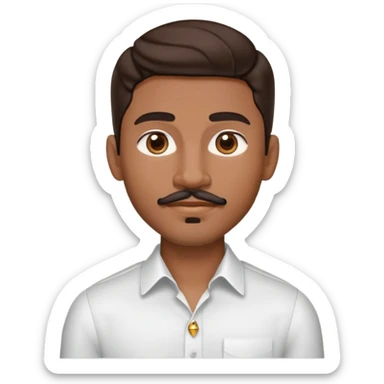 Apple-style emoji of young man with medium brown skin, mixed-race ethnicity, long wavy dark brown hair with perfect center part, cartoon-like stylized appearance, mustache separated from goatee, medium brown eyes, small diamond stud earrings, head only with no shoulders or neck sticker